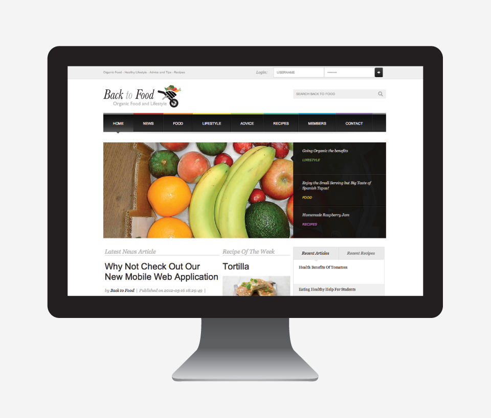 Back To Food — original archived website screen